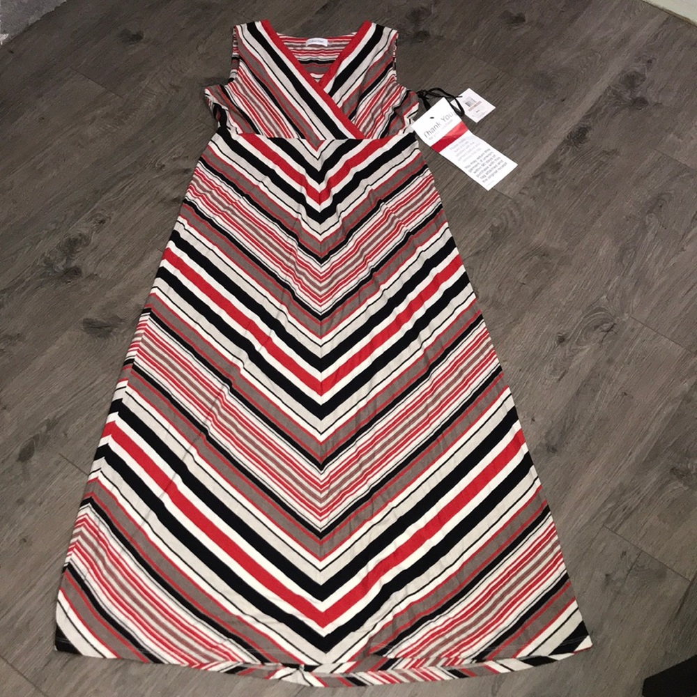 Calvin Klein Maxi. Red, grey, black, cream stripes